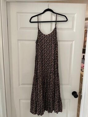 easel Black Midi Dress with Pink Floral Print